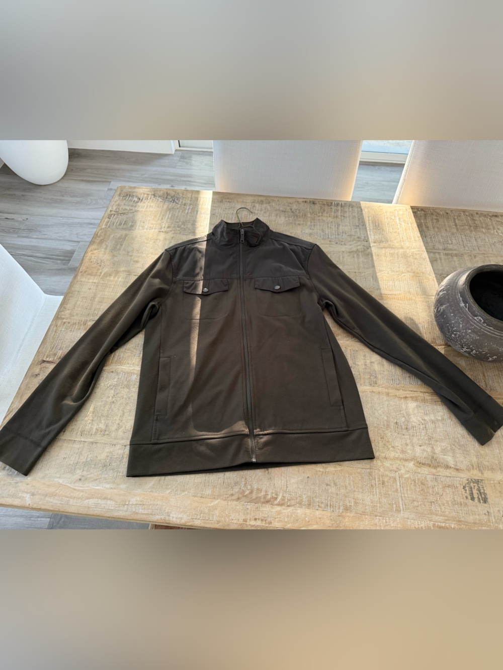Banana Republic Jacket Lightweight Zip Up Coat Sweater Dark Green Olive Bomber